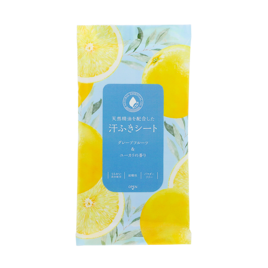 天然精油を配合した汗ふきシート(グレープフルーツ&ユーカリの香り)